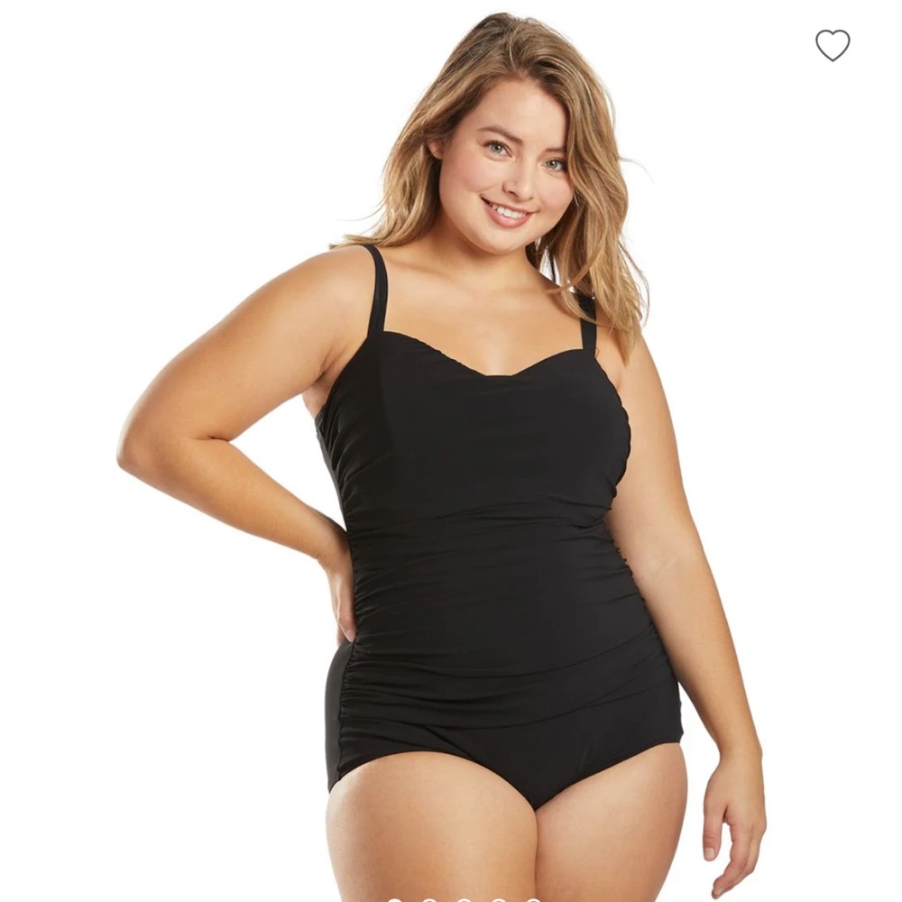 Profile by Gottex Tutti Frutti Underwire Shirred 1 Piece Black Swimsuit PLUS 22W